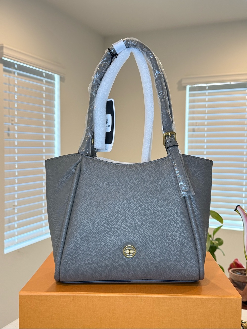 Elegant Bolvaint The Claudine handbag in elephant gray tone & gold hardware #LV